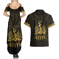 Haiti 1804 Couples Matching Summer Maxi Dress and Hawaiian Shirt Polynesian Gold Neg Maron LT05 - Polynesian Pride