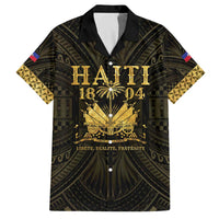 Haiti 1804 Family Matching Off The Shoulder Long Sleeve Dress and Hawaiian Shirt Polynesian Gold Neg Maron LT05 Dad's Shirt - Short Sleeve Gold - Polynesian Pride