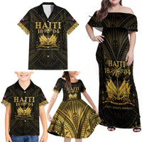 Haiti 1804 Family Matching Off Shoulder Maxi Dress and Hawaiian Shirt Polynesian Gold Neg Maron LT05 - Polynesian Pride