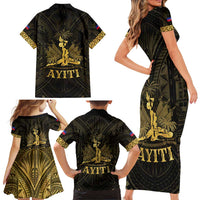 Haiti 1804 Family Matching Short Sleeve Bodycon Dress and Hawaiian Shirt Polynesian Gold Neg Maron LT05 - Polynesian Pride