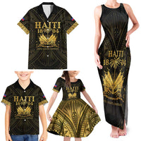 Haiti 1804 Family Matching Tank Maxi Dress and Hawaiian Shirt Polynesian Gold Neg Maron LT05 - Polynesian Pride