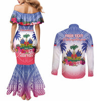 Personalised Haiti Independence Day Couples Matching Mermaid Dress and Long Sleeve Button Shirt Neg Maron Polynesian Style LT05 - Polynesian Pride
