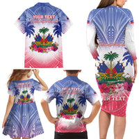Personalised Haiti Independence Day Family Matching Long Sleeve Bodycon Dress and Hawaiian Shirt Neg Maron Polynesian Style LT05 - Polynesian Pride