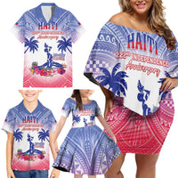 Personalised Haiti Independence Day Family Matching Off Shoulder Short Dress and Hawaiian Shirt Neg Maron Polynesian Style LT05 - Polynesian Pride