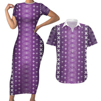 Purple Samoa Malu Tattoo Inspired Couples Matching Short Sleeve Bodycon Dress and Hawaiian Shirt LT05 Purple - Polynesian Pride