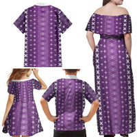 Purple Samoa Malu Tattoo Inspired Family Matching Off Shoulder Maxi Dress and Hawaiian Shirt LT05 - Polynesian Pride