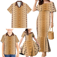 Beige Samoa Malu Tattoo Inspired Family Matching Mermaid Dress and Hawaiian Shirt LT05 - Polynesian Pride