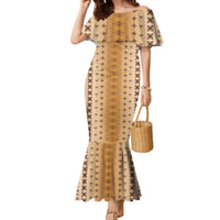 Beige Samoa Malu Tattoo Inspired Family Matching Mermaid Dress and Hawaiian Shirt LT05 Mom's Dress Beige - Polynesian Pride