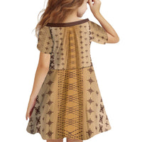 Beige Samoa Malu Tattoo Inspired Family Matching Off Shoulder Maxi Dress and Hawaiian Shirt LT05 - Polynesian Pride