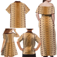 Beige Samoa Malu Tattoo Inspired Family Matching Off Shoulder Maxi Dress and Hawaiian Shirt LT05 - Polynesian Pride