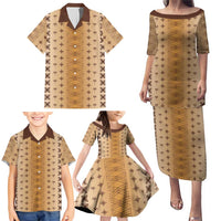Beige Samoa Malu Tattoo Inspired Family Matching Puletasi and Hawaiian Shirt - Polynesian Pride
