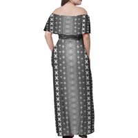 Black Samoa Malu Tattoo Inspired Family Matching Off Shoulder Maxi Dress and Hawaiian Shirt LT05 - Polynesian Pride