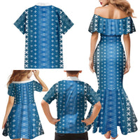 Blue Samoa Malu Tattoo Inspired Family Matching Mermaid Dress and Hawaiian Shirt LT05 - Polynesian Pride
