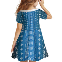 Blue Samoa Malu Tattoo Inspired Family Matching Off The Shoulder Long Sleeve Dress and Hawaiian Shirt LT05 - Polynesian Pride