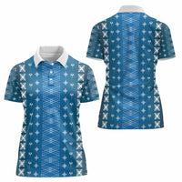 Blue Samoa Malu Tattoo Inspired Women Polo Shirt - Polynesian Pride