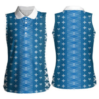 Blue Samoa Malu Tattoo Inspired Women Sleeveless Polo Shirt - Polynesian Pride