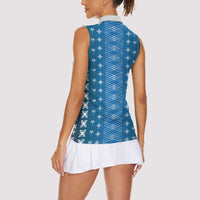 Blue Samoa Malu Tattoo Inspired Women Sleeveless Polo Shirt - Polynesian Pride