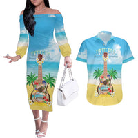 Hawaiian Ukulele Couples Matching Off The Shoulder Long Sleeve Dress and Hawaiian Shirt Sound Of Happiness LT05 Colorful - Polynesian Pride