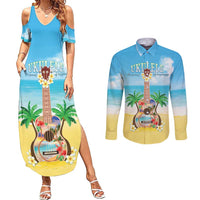 Hawaiian Ukulele Couples Matching Summer Maxi Dress and Long Sleeve Button Shirt Sound Of Happiness LT05 Colorful - Polynesian Pride