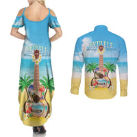 Hawaiian Ukulele Couples Matching Summer Maxi Dress and Long Sleeve Button Shirt Sound Of Happiness LT05 - Polynesian Pride