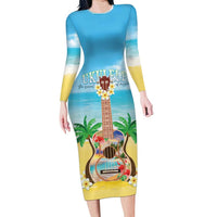 Hawaiian Ukulele Family Matching Long Sleeve Bodycon Dress and Hawaiian Shirt Sound Of Happiness LT05 Mom's Dress Colorful - Polynesian Pride