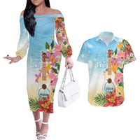 National Ukulele Day Couples Matching Off The Shoulder Long Sleeve Dress and Hawaiian Shirt Tropical Vibe LT05 Colorful - Polynesian Pride