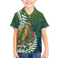 New Zealand Kea Bird Family Matching Mermaid Dress and Hawaiian Shirt With Maori Koru Fern LT05 Son's Shirt Green - Polynesian Pride