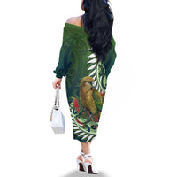New Zealand Kea Bird Family Matching Off The Shoulder Long Sleeve Dress and Hawaiian Shirt With Maori Koru Fern LT05 - Polynesian Pride