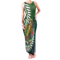 New Zealand Kea Bird Family Matching Tank Maxi Dress and Hawaiian Shirt With Maori Koru Fern LT05 Mom's Dress Green - Polynesian Pride