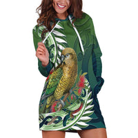 New Zealand Kea Bird Hoodie Dress With Maori Koru Fern LT05 Green - Polynesian Pride