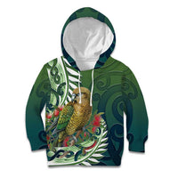 New Zealand Kea Bird Kid Hoodie With Maori Koru Fern LT05 Hoodie Green - Polynesian Pride