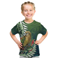 New Zealand Kea Bird Kid T Shirt With Maori Koru Fern - Polynesian Pride