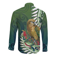 New Zealand Kea Bird Long Sleeve Button Shirt With Maori Koru Fern - Polynesian Pride