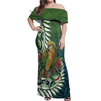 New Zealand Kea Bird Off Shoulder Maxi Dress With Maori Koru Fern - Polynesian Pride