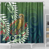 New Zealand Kea Bird Shower Curtain With Maori Koru Fern - Polynesian Pride