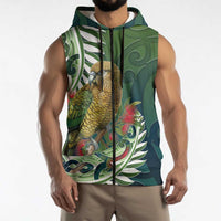 New Zealand Kea Bird Sleeveless Zip Hoodie With Maori Koru Fern LT05 - Polynesian Pride