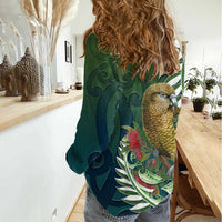New Zealand Kea Bird Women Casual Shirt With Maori Koru Fern LT05 - Polynesian Pride