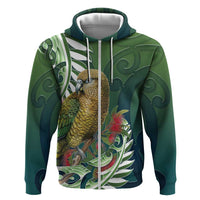 New Zealand Kea Bird Zip Hoodie With Maori Koru Fern LT05 Zip Hoodie Green - Polynesian Pride