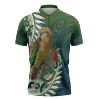 New Zealand Kea Bird Zipper Polo Shirt With Maori Koru Fern LT05 Green - Polynesian Pride