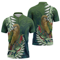 New Zealand Kea Bird Zipper Polo Shirt With Maori Koru Fern LT05 - Polynesian Pride