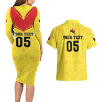 Papua New Guinea Rugby Custom Couples Matching Long Sleeve Bodycon Dress and Hawaiian Shirt Kumuls Heritage LT05 - Polynesian Pride