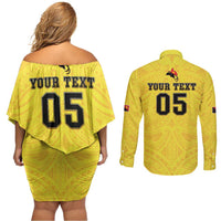 Papua New Guinea Rugby Custom Couples Matching Off Shoulder Short Dress and Long Sleeve Button Shirt Kumuls Heritage LT05 - Polynesian Pride