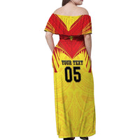Papua New Guinea Rugby Custom Family Matching Off Shoulder Maxi Dress and Hawaiian Shirt Kumuls Heritage LT05 - Polynesian Pride