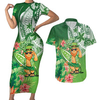 Aloha Hawaii St Patrick's Day Couples Matching Short Sleeve Bodycon Dress and Hawaiian Shirt Polynesian Style LT05 Green - Polynesian Pride