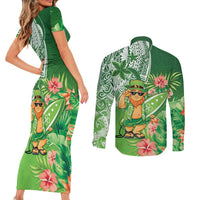 Aloha Hawaii St Patrick's Day Couples Matching Short Sleeve Bodycon Dress and Long Sleeve Button Shirt Polynesian Style