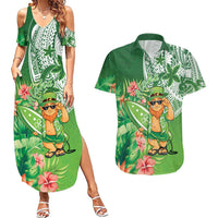 Aloha Hawaii St Patrick's Day Couples Matching Summer Maxi Dress and Hawaiian Shirt Polynesian Style