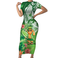 Aloha Hawaii St Patrick's Day Family Matching Short Sleeve Bodycon Dress and Hawaiian Shirt Polynesian Style LT05 Mom's Dress Green - Polynesian Pride