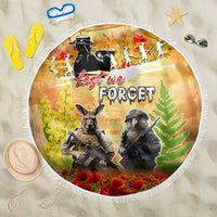 Australia And New Zealand ANZAC Day Beach Blanket Kangaroo And Kiwi Bird Soldiers Lest We Forget LT05 One Size 150cm Yellow - Polynesian Pride