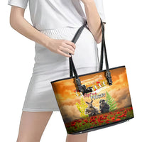 Australia And New Zealand ANZAC Day Leather Tote Bag Kangaroo And Kiwi Bird Soldiers Lest We Forget LT05 - Polynesian Pride