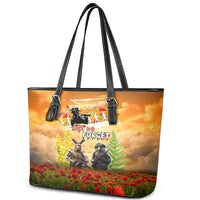 Australia And New Zealand ANZAC Day Leather Tote Bag Kangaroo And Kiwi Bird Soldiers Lest We Forget LT05 - Polynesian Pride